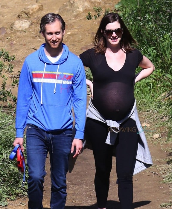 Pregnant Anne Hathaway hikes in Runyon Canyon, CA with husband Adam Shulman