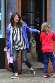 Pregnant Keri Russell steps out with her kids Willa and River Ryder Dreary