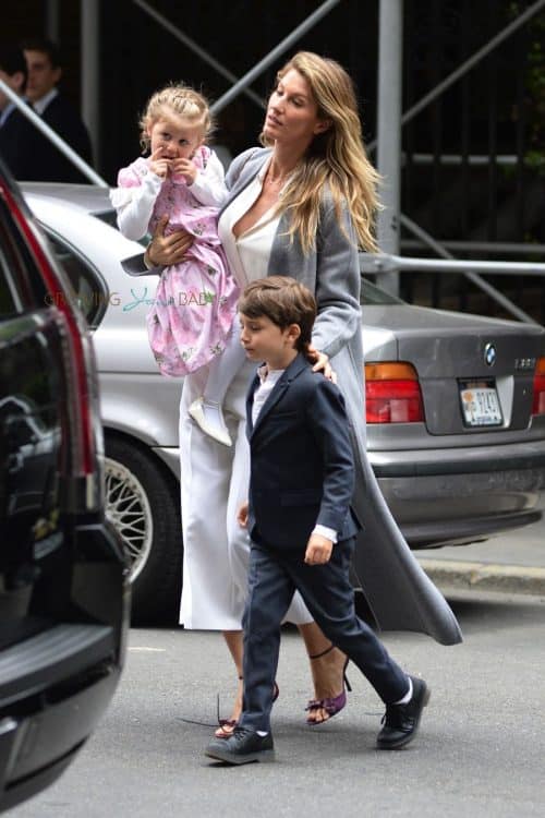 Gisele Bundchen leaving the Church of St. Thomas in NYC with kids Ben and Vivian