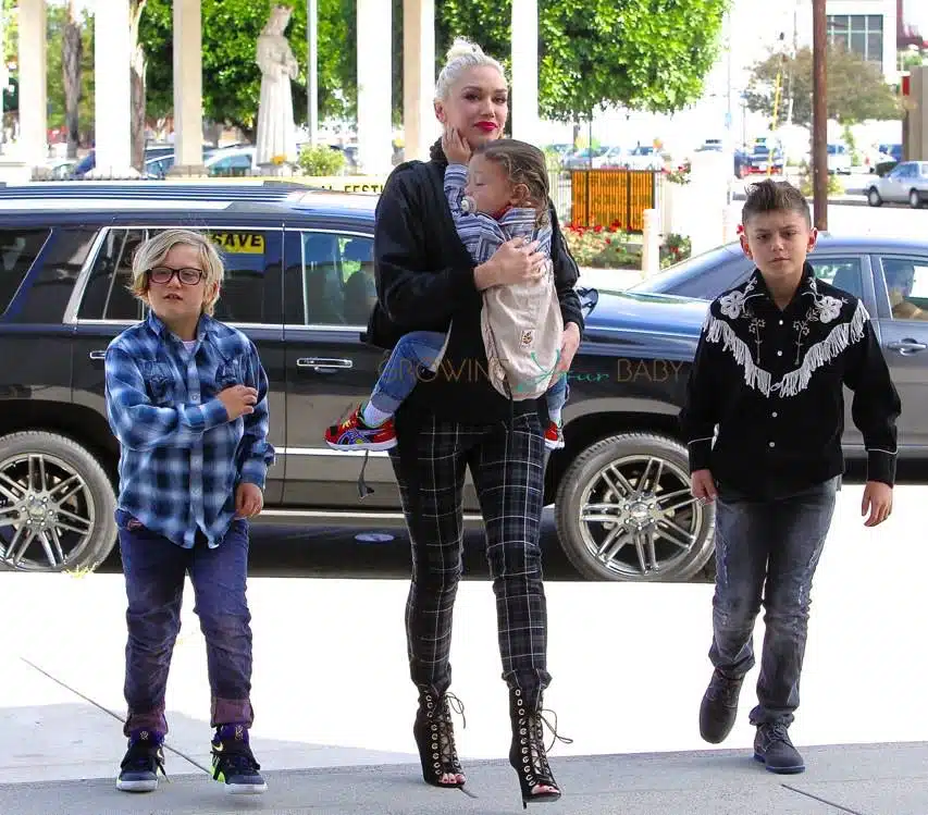 Gwen Stefani arrives at church with her kids Kingston, Zuma and Apollo Rossdale