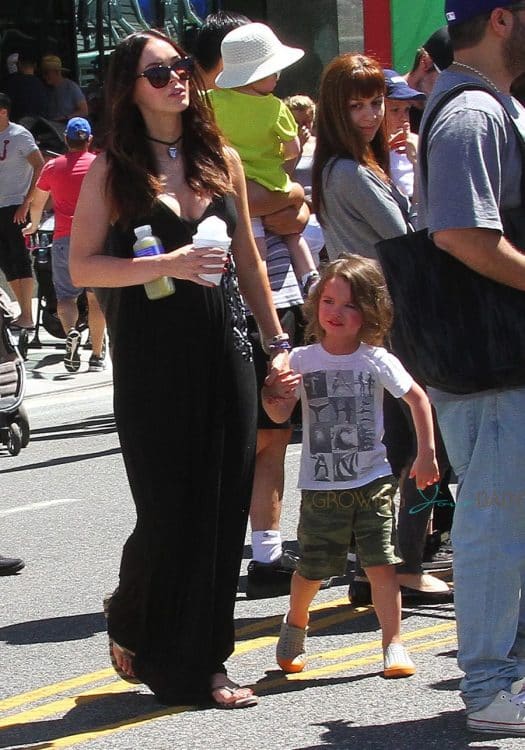 Pregnant Megan Fox at the market with son Bodhi Green