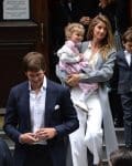 Tom Brady and wife Gisele Bundchen leaving the Church of St. Thomas in NYC with daughter Vivian