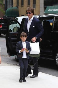 Tom Brady arriving at his NYC apartment with son Ben