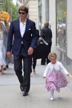 Tom Brady arriving at the Church of St. Thomas in NYC with daughter Vivian