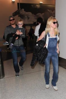 Anna Faris, Chris Pratt and Son Jack Depart LAX Airport
