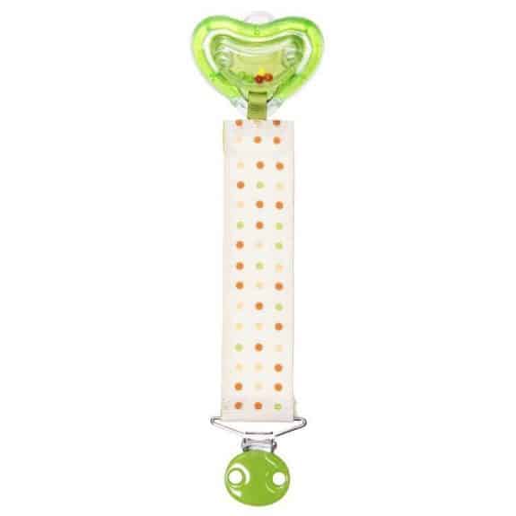 Image of recalled m rattle pacifier and clip