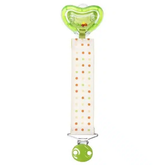Image of recalled m rattle pacifier and clip