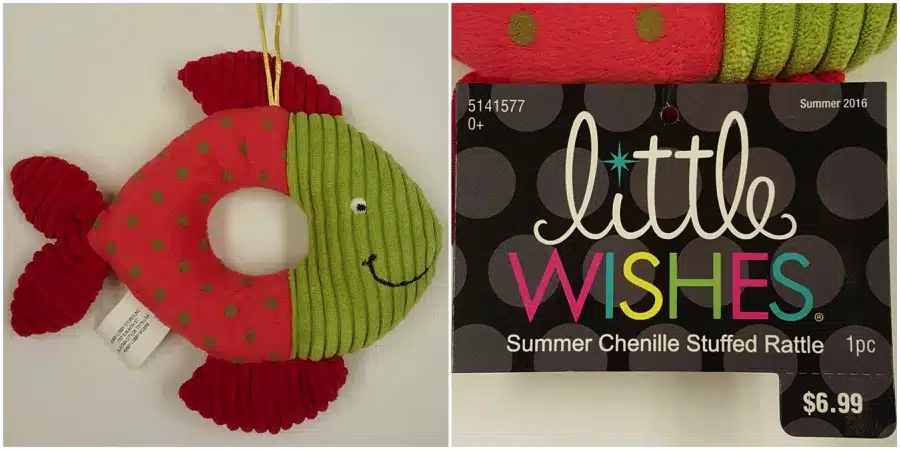 Recalled Little Wishes Chenille Stuffed Rattles - Pink & Green Fish