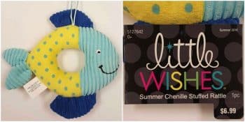 recalled Little Wishes Chenille Stuffed Rattles - Blue & Yellow Fish
