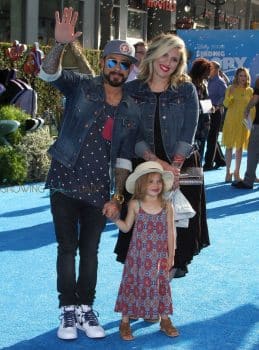 AJ Maclean with his wife and daughter at the Finding Dory Premiere