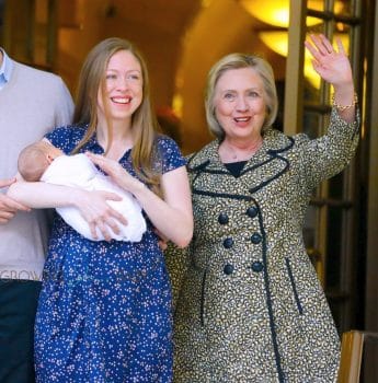 Chelsea and Hilary Clinton leave the hospital with baby Aiden