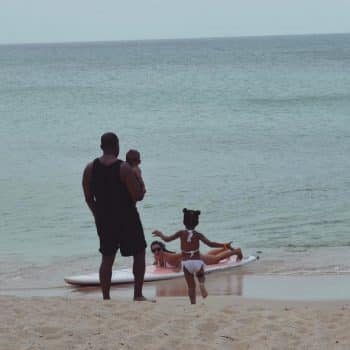 Kim kardashian and Kanye West celebrate Father's Day at the beach with kids North and Saint