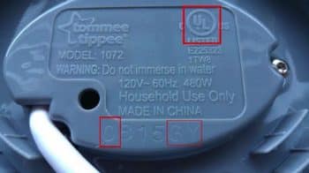 Recalled Tommee Tippee Closer to Nature electric bottle and food warmer - serial number