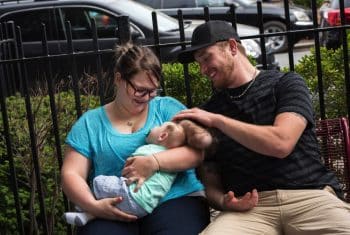 Sierra and dustin Yoder with son Bentley before the surgery