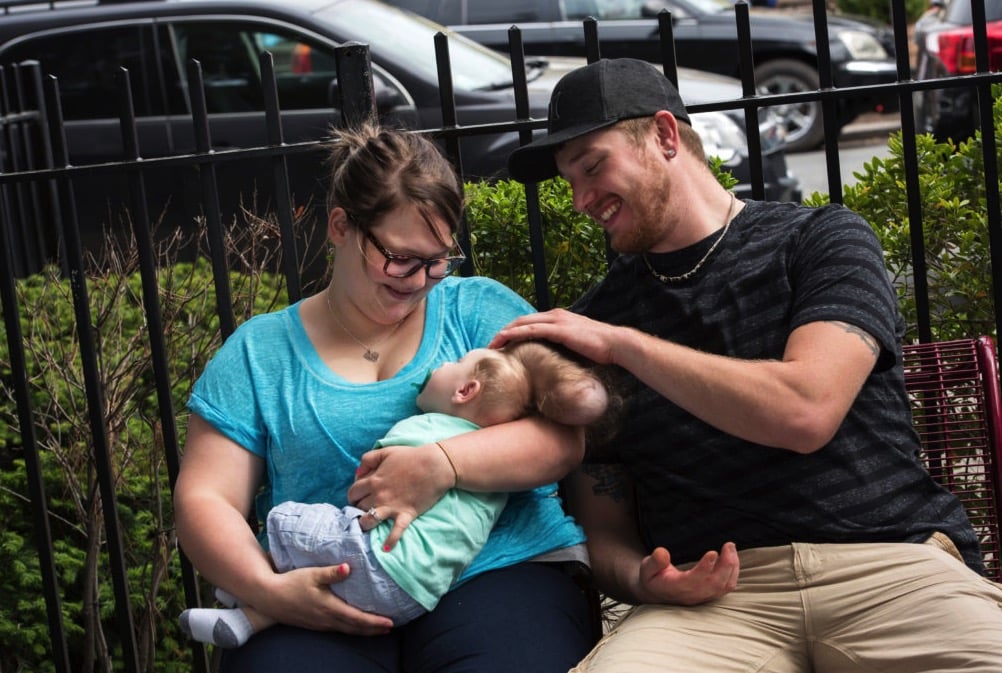 Sierra and dustin Yoder with son Bentley before the surgery