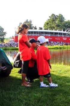 Tiger Woods attends the Quicken Loans National PGA Golf Tournament with his daughter Sam and son Charlie