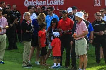 Tiger Woods attends the Quicken Loans National PGA Golf Tournament with his daughter Sam and son Charlie