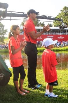 Tiger Woods attends the Quicken Loans National PGA Golf Tournament with his daughter Sam and son Charlie