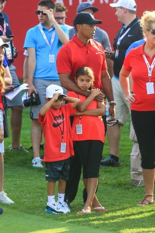 Tiger Woods attends the Quicken Loans National PGA Golf Tournament with his daughter Sam and son Charlie