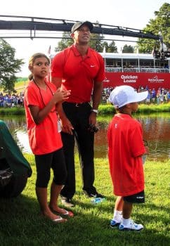 Tiger Woods attends the Quicken Loans National PGA Golf Tournament with his daughter Sam and son Charlie