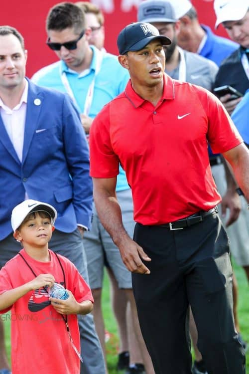 Tiger Woods attends the Quicken Loans National PGA Golf Tournament with his daughter Sam and son Charlie