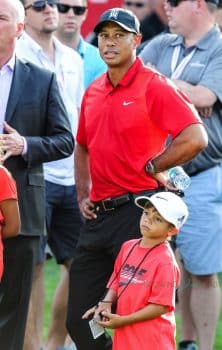 Tiger Woods attends the Quicken Loans National PGA Golf Tournament with his daughter Sam and son Charlie