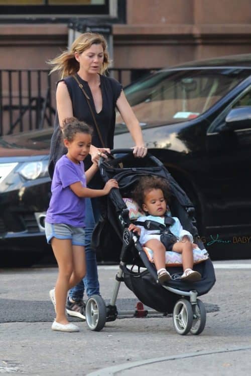 Ellen Pompeo out in NYC with kids Sienna and Stella