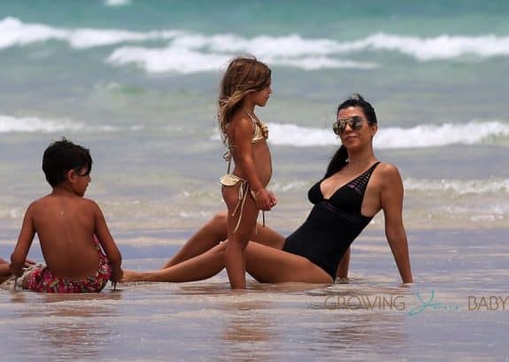 Kourtney Kardashian with kids Penelope and Mason Disick at the beach in Miami