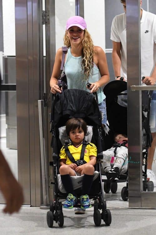 Shakira and Girard Pique with sons Milan and Sasha Pique Mebarak at MIA airport