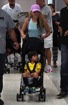 Shakira and Girard Pique with sons Milan and Sasha Pique Mebarak at MIA airport