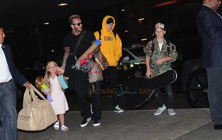 David Beckham arrives at LAX with his kids Harper, Brooklyn and Cruz