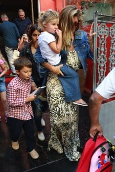 Gisele Bundchen leaves a restaurant at the Jardim Botanical Gardens with her kids Vivian and Benjamin Brady