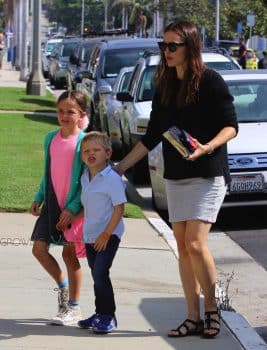 Jennifer Garner with kids Sam and Seraphina at church