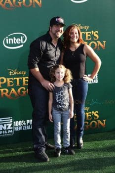 Joey Fatone with his daughter at Pete's Dragon Premiere in Hollywood