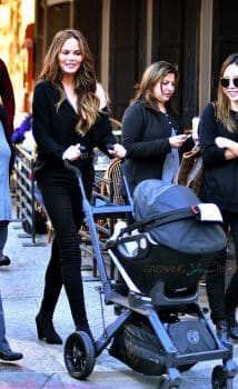 Chrissy Teigen out in NYC with friends and daughter Luna Legend