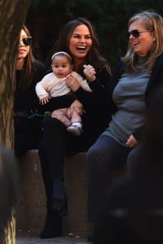 Chrissy Teigen out in NYC with friends and daughter Luna Legend