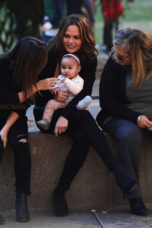 Chrissy Teigen out in NYC with friends and daughter Luna Legend