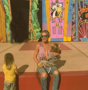 Elsa Patacky at warner bros amusement park in Spain with her kids
