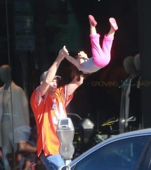 Ashton Kutcher flips daughter Wyatt while out for breakfast in LA