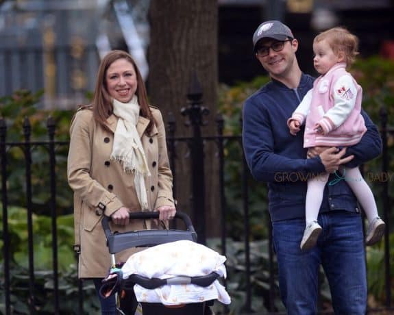 Chelsea Clinton, Marc Mezvinsky and daughter Charlotte Clinton Mezvinsky step out in New York City after voting