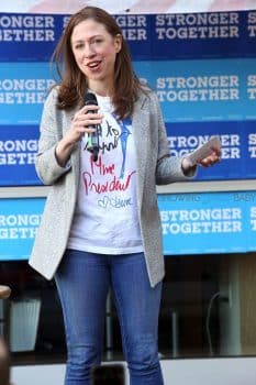 Chelsea Clinton pictured campaigning in Pennsylvania for Hillary Clinton at a series of Get Out the Vote kickoffs in Southeast Pennsylvania