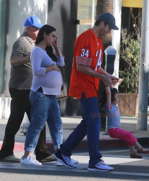 Ashton Kutcher and a very pregnant Mila Kunis Out And About In Beverly Hills