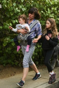 Milla Jovovich takes a Saturday afternoon stroll with her husband Paul W. S. Anderson and their two children Ever and Dashiel