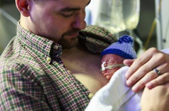 New dad Lucas Schaftlein holds his son Lucas.