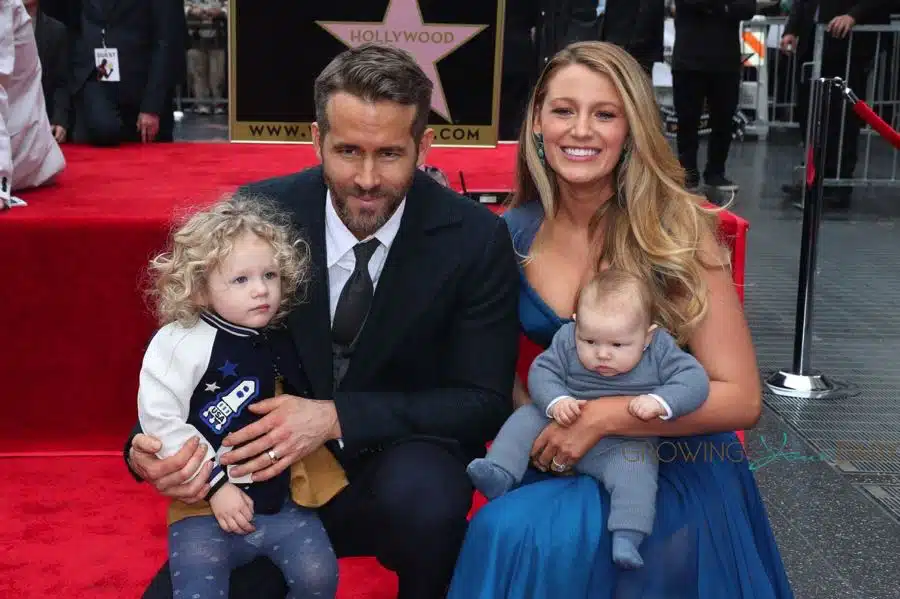 Blake Lively and Ryan Reynolds pose with their daughter James and newborn