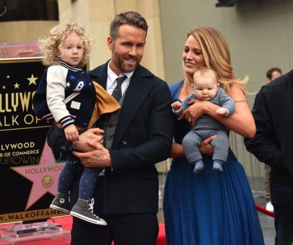 Ryan Reynolds and Blake Lively at Hollywood walk of fame ceremony with daughters James and newborn