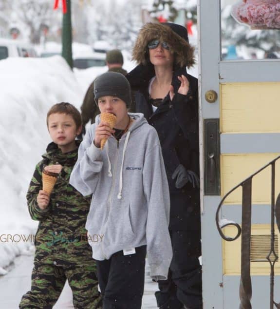 Actress Angelina Jolie is spotted out getting ice cream with her kids Shiloh and Knox in Crested Butte, Colorado