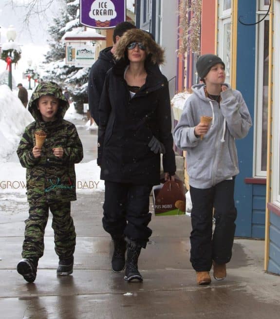 Actress Angelina Jolie is spotted out getting ice cream with her kids Shiloh and Knox in Crested Butte Colorado