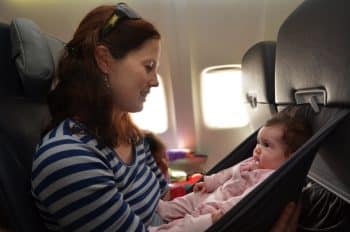 Mom and baby on airplane