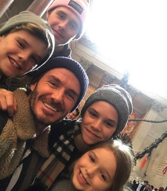 David Beckham kids Brooklyn, Romeo, Cruz and Harper at Museum of natural history